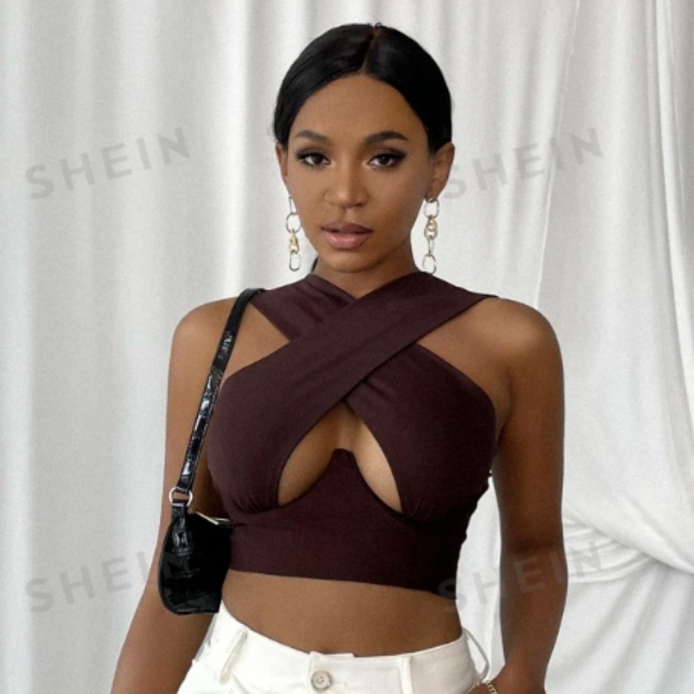 SHEIN Slayr Brown Cross Wrap Crop Tank Top Size M FLAW